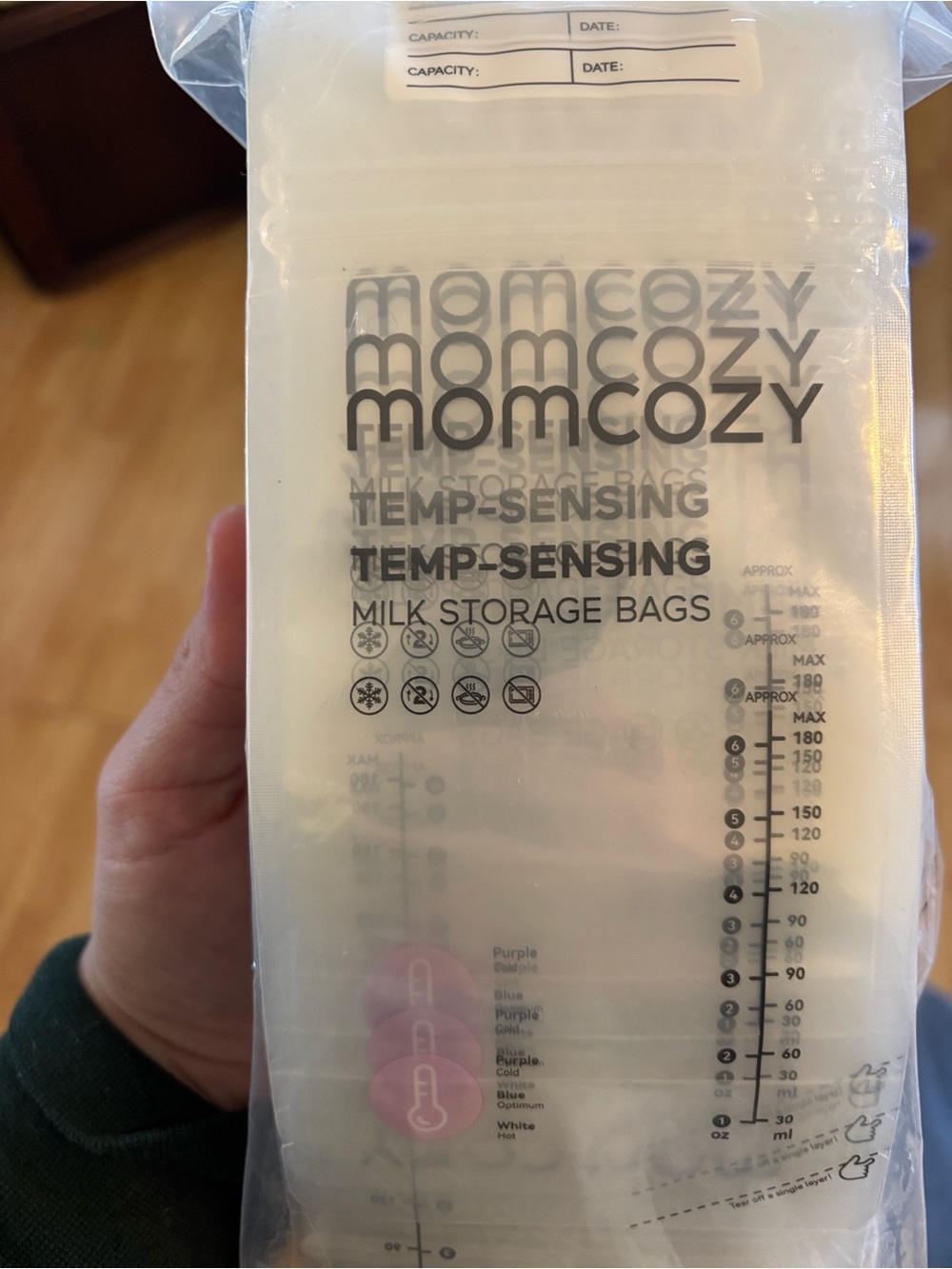 MOMCOZY Temp-Sensing Milk Storage Bags – Clear with Pink Indicator